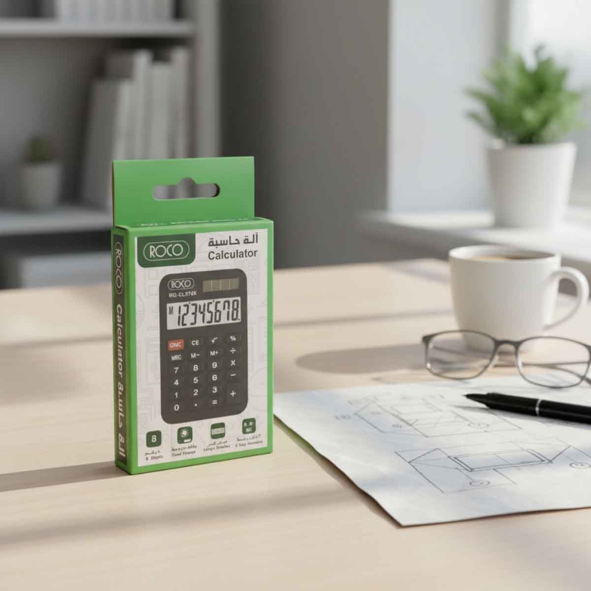 Roco Black 8-Digit Extra Large Display Pocket Calculator