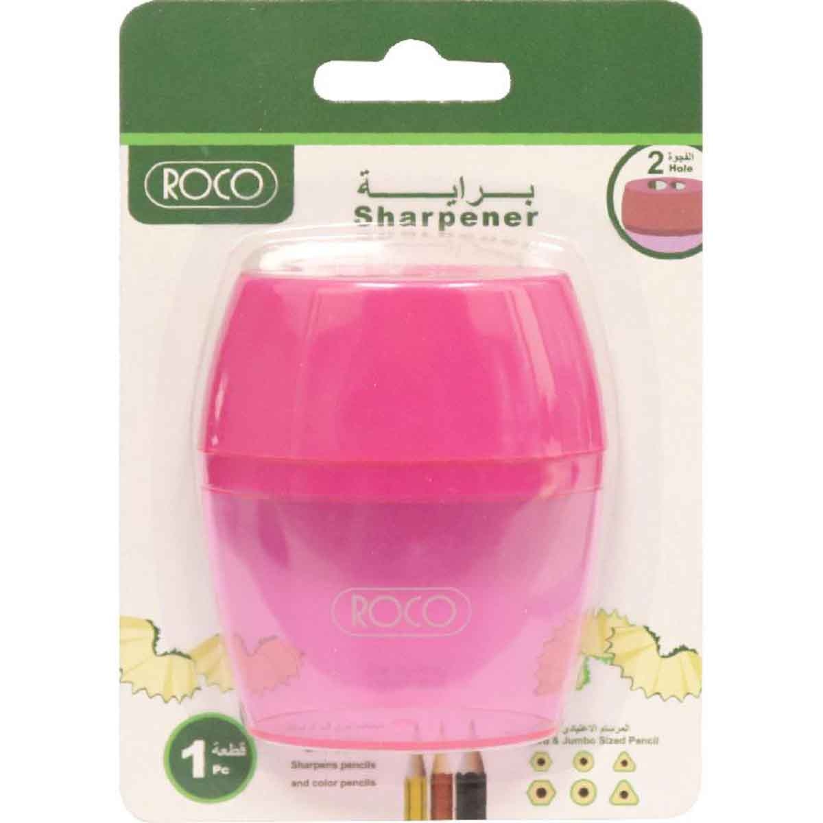 Roco 2-Hole Transparent Pink Pocket Sharpener