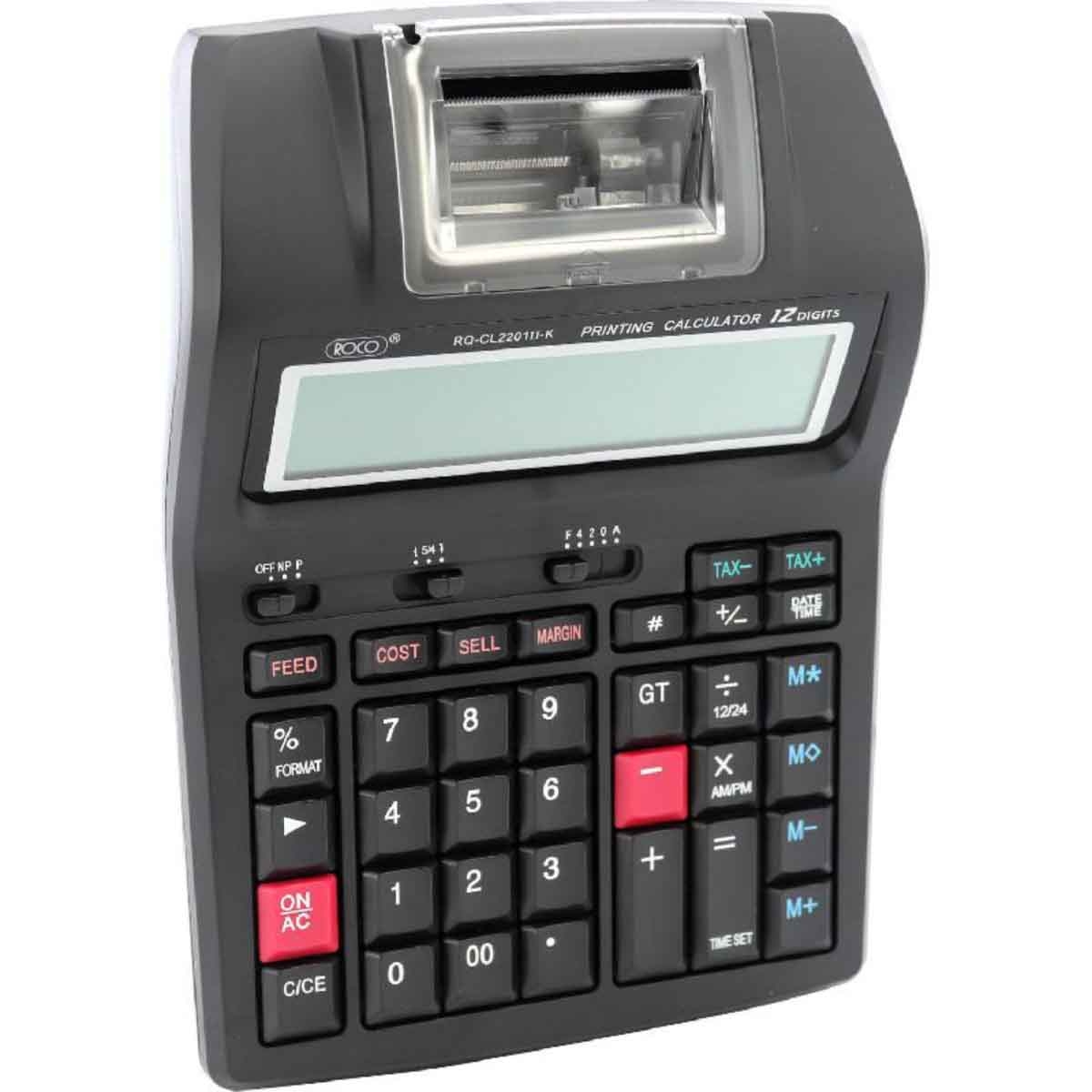 Roco Black 12-Digit Large Display Printing Calculator