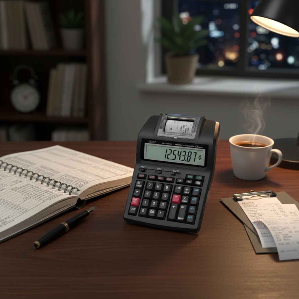 Roco Black 12-Digit Large Display Printing Calculator