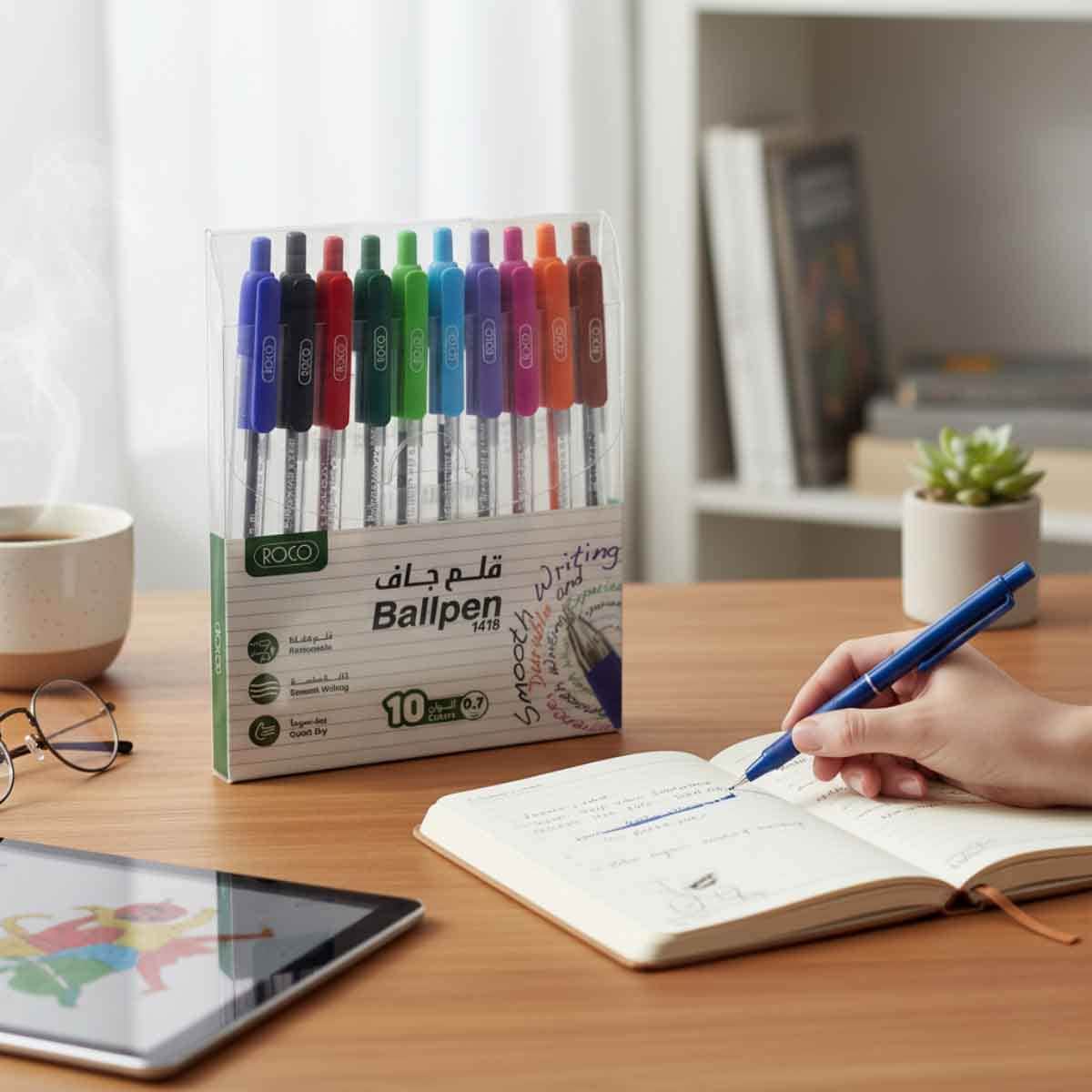 Roco 10-Piece 0.7mm Retractable Assorted Ballpoint Pen Set