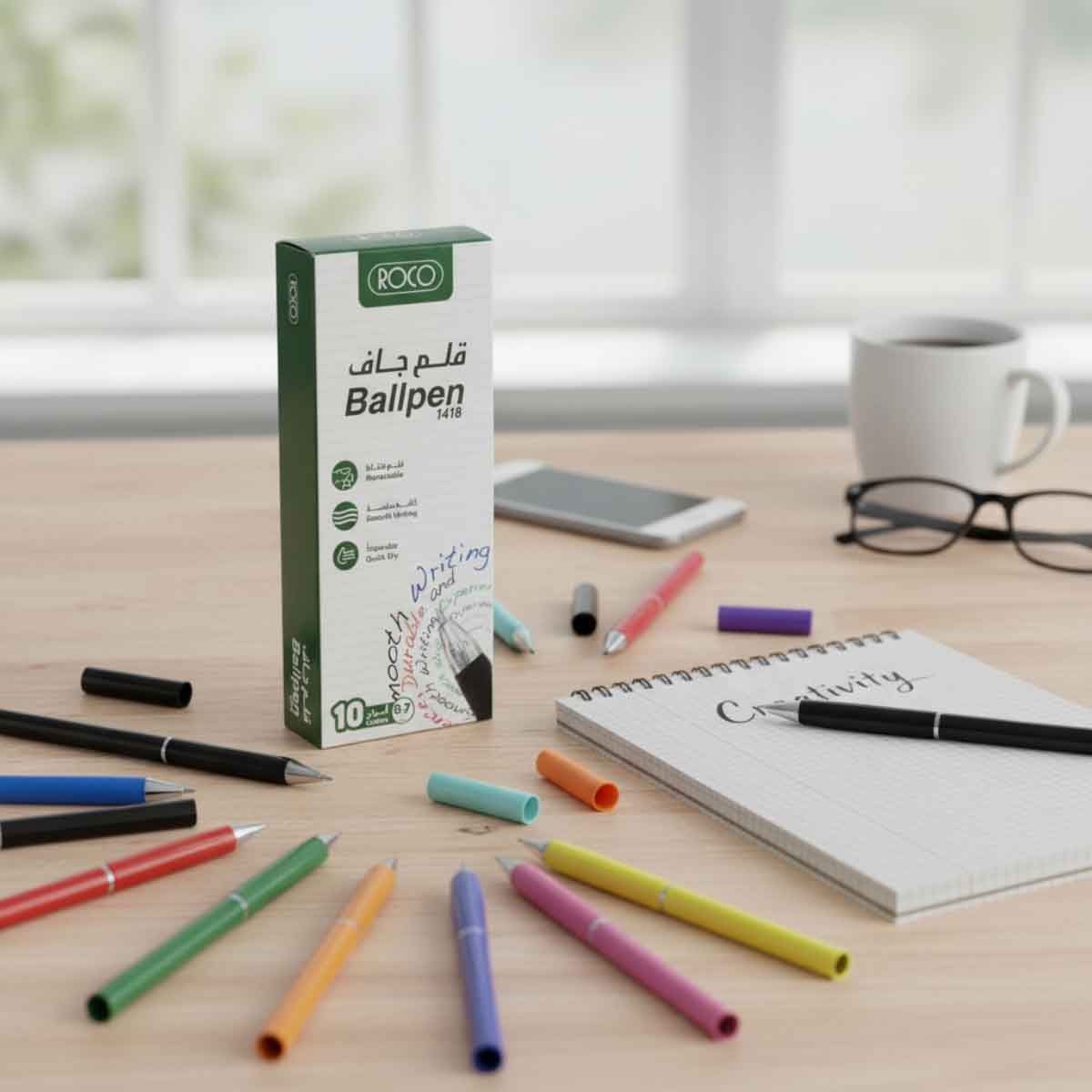 Roco Black 10-Piece 0.7mm Retractable Ballpoint Pen Set