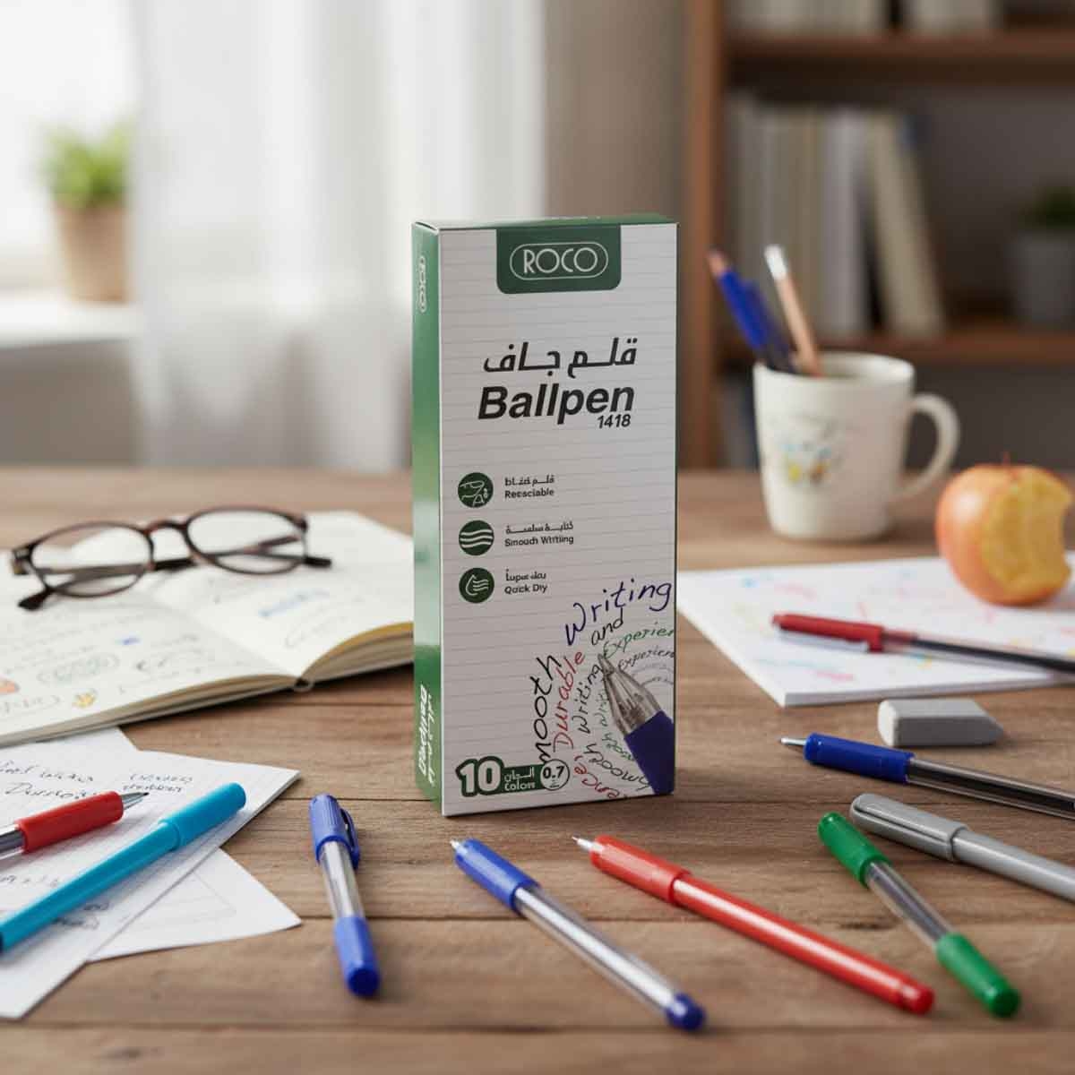 Roco Blue 10-Piece 0.7mm Retractable Ballpoint Pen Set