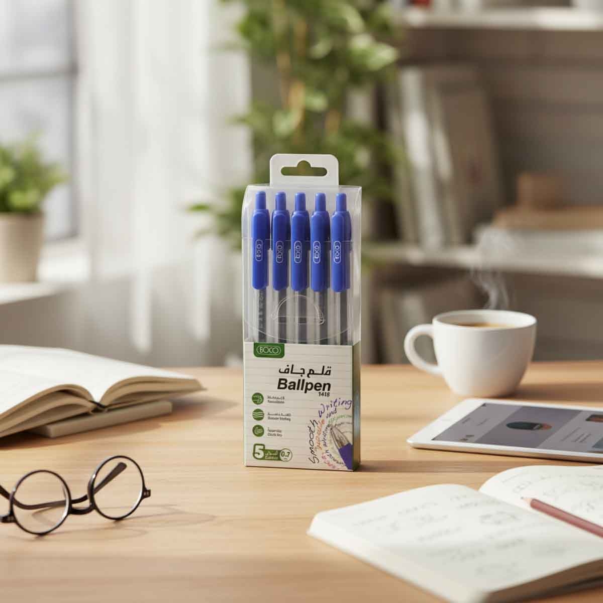 Roco Blue 5-Piece 0.7mm Retractable Ballpoint Pen Set
