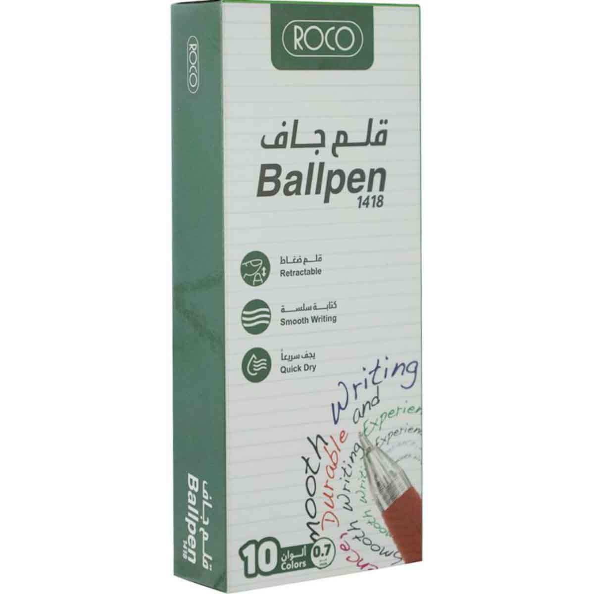 Roco Red 10-Piece 0.7mm Retractable Ballpoint Pen Set