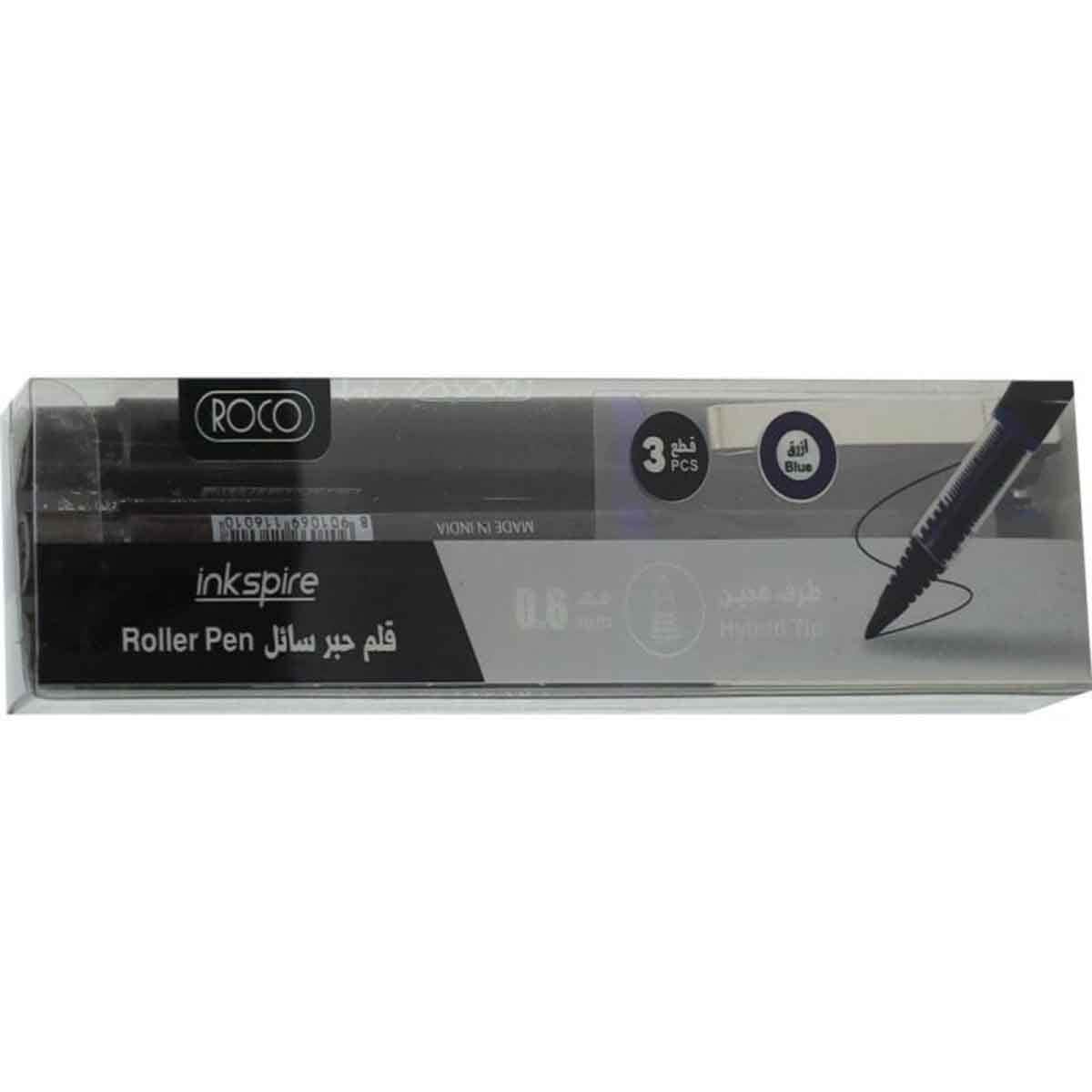 Roco Blue 3-Piece 0.6mm Cone Tip Rollerball Pen Set