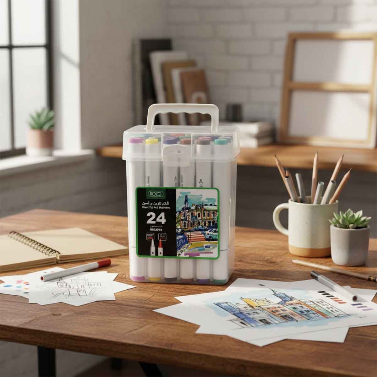 Roco 24-Piece Twin Tip Graphic Art Assorted Sketch Marker Set