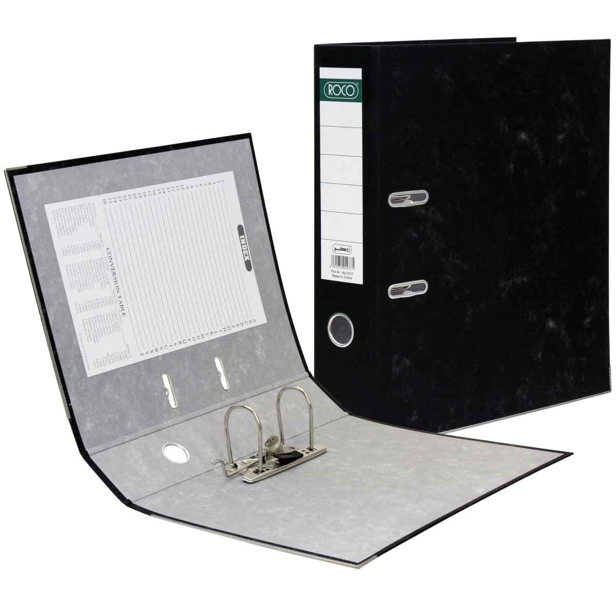 Roco 3" F4/A4 Black Pressboard/Steel Standard Box File