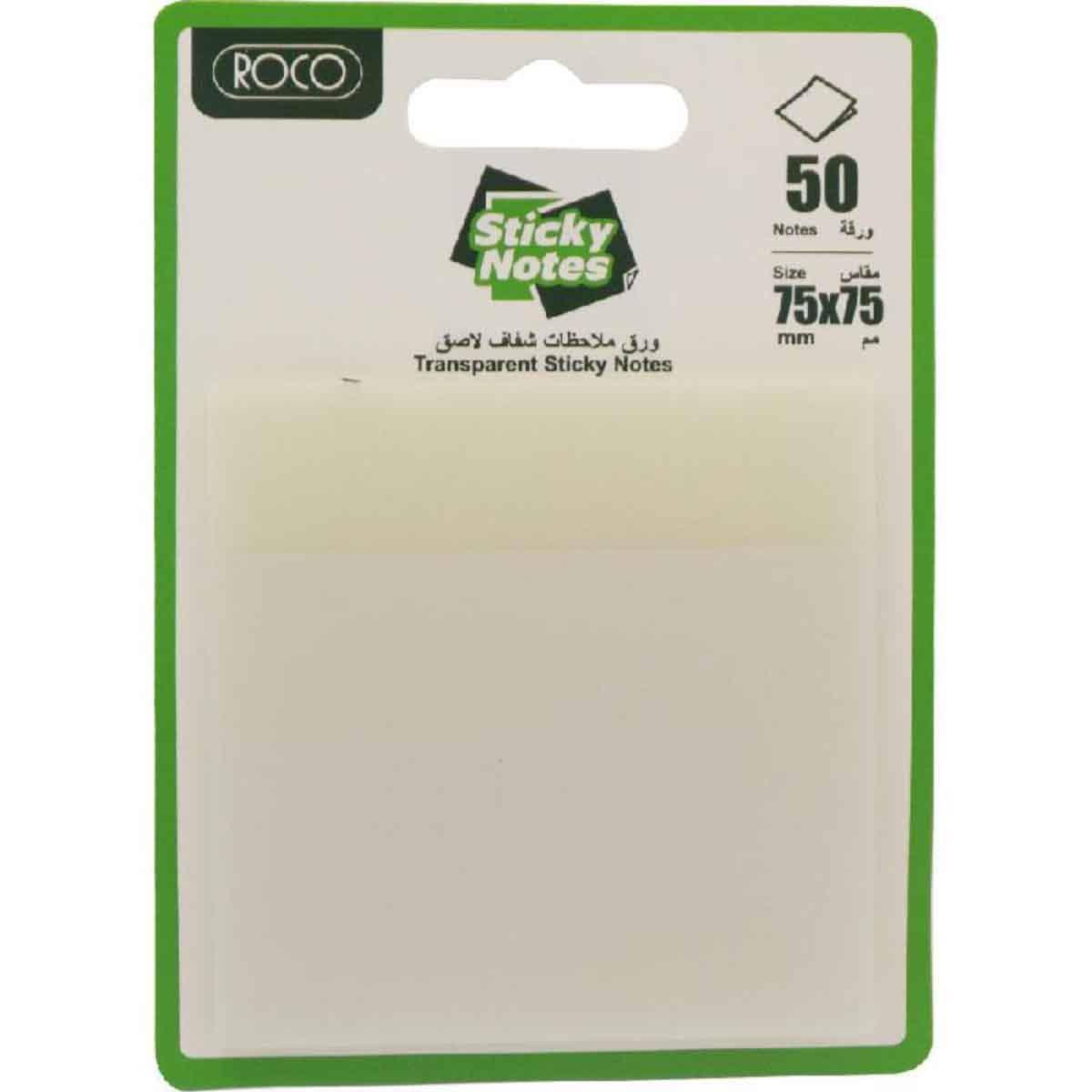 Roco Clear 50-Piece 3" x 3" Standard Self Stick Notes Pack