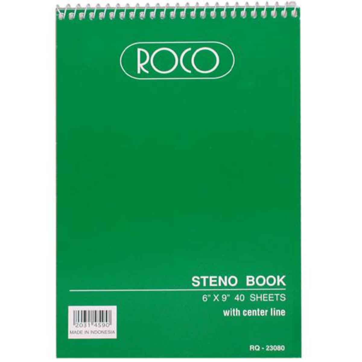Roco Green 40-Sheets 6" x 9" Gregg Ruled Steno Notebook