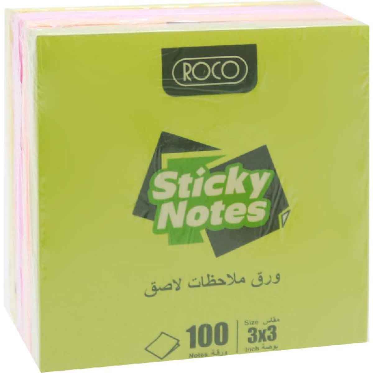 Roco Neon 100-Piece 3" x 3" Assorted Sticky Notes Pack