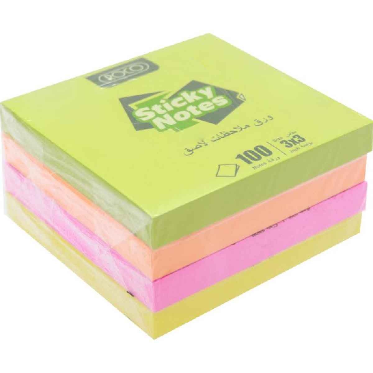 Roco Neon 100-Piece 3" x 3" Assorted Sticky Notes Pack