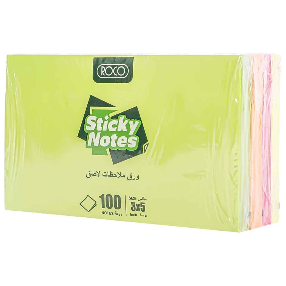 Roco Neon 100-Piece 3" x 5" Assorted Sticky Notes Pack