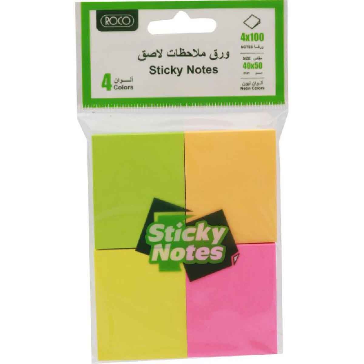 Roco Neon 400-Piece 1.57" x 1.96" Assorted Sticky Notes Pack