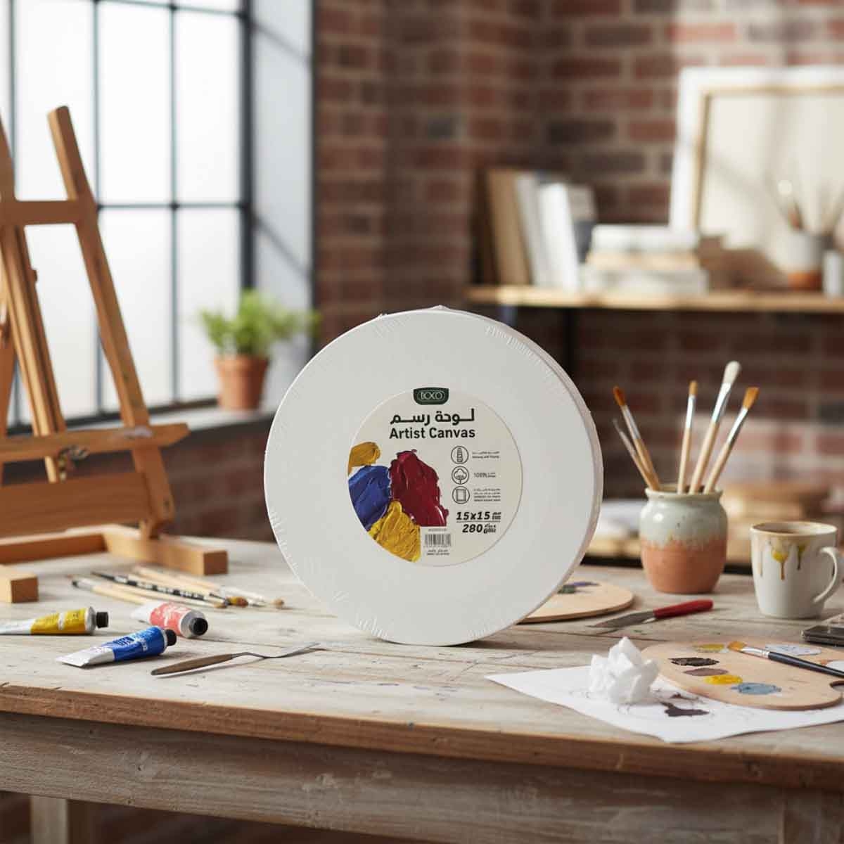 روكو قماش كانفس مشدود دائري ملمس خشن 6 × 6 انش