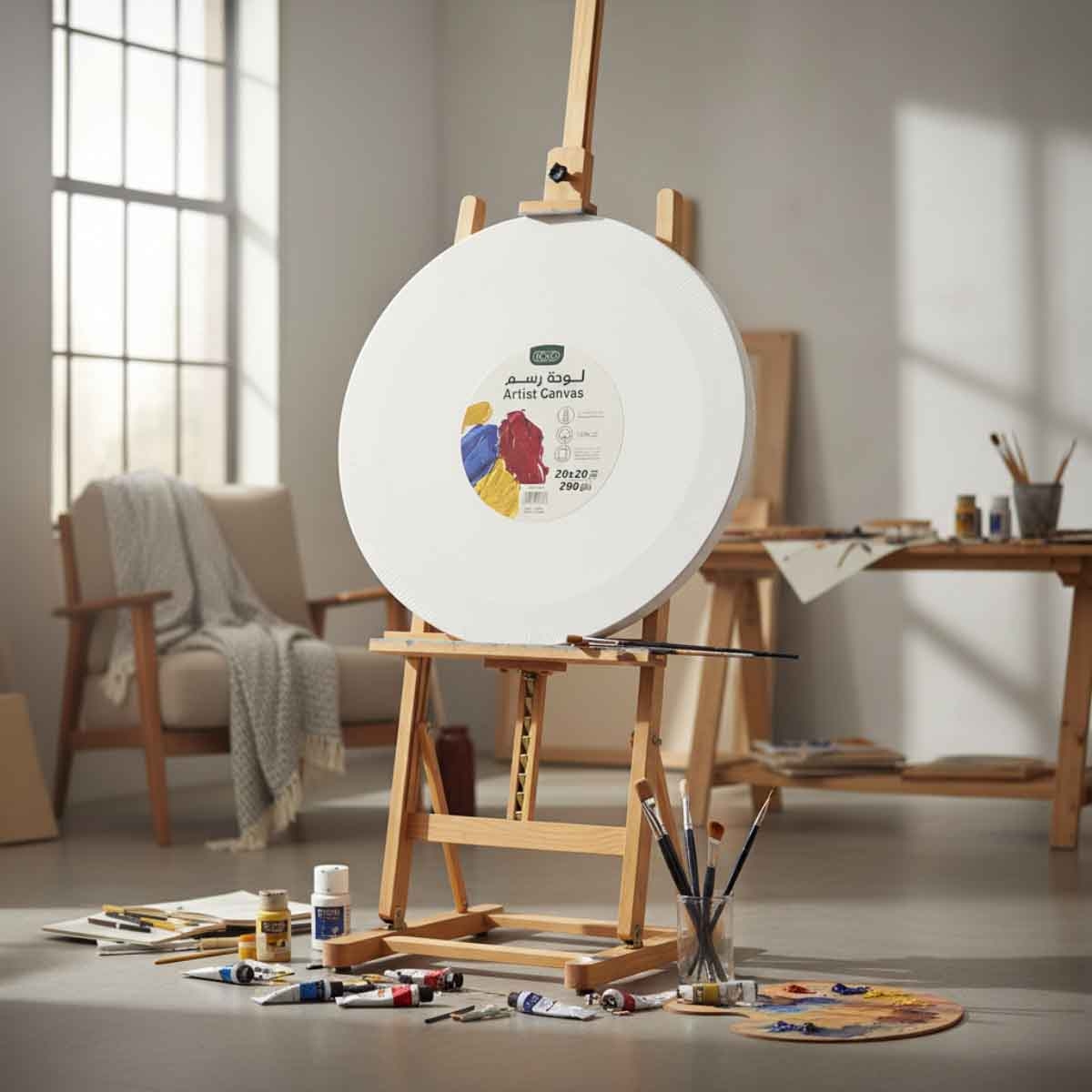 روكو قماش كانفس مشدود دائري ملمس خشن 8 × 8 انش