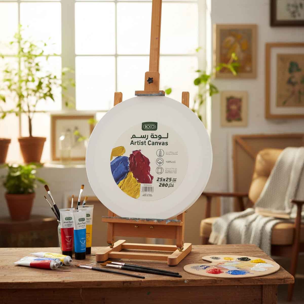 روكو قماش كانفس مشدود دائري ملمس خشن 10 × 10 انش