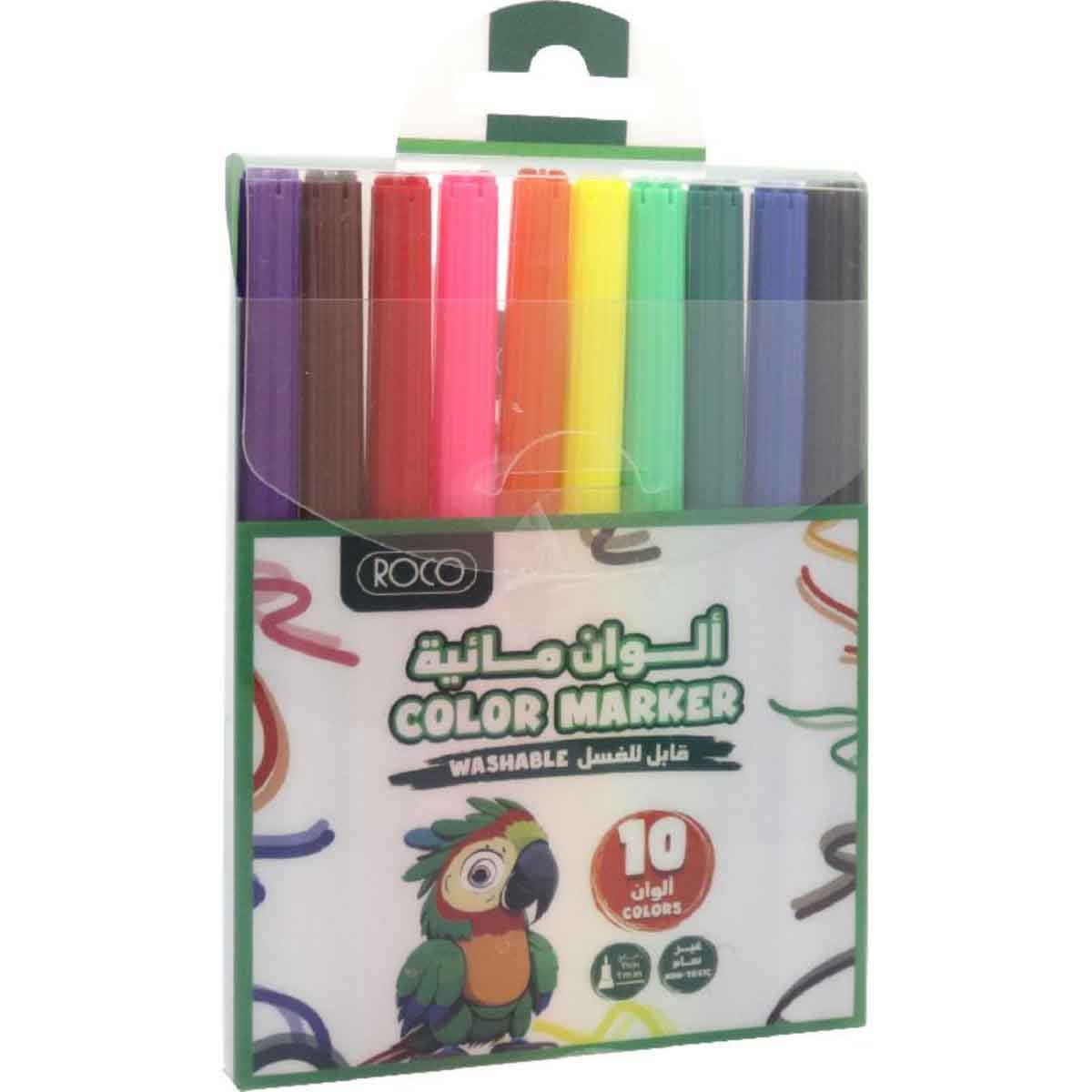 روكو أقلام فلوماستر قابلة للغسل ألوان متعددة 10 قطع