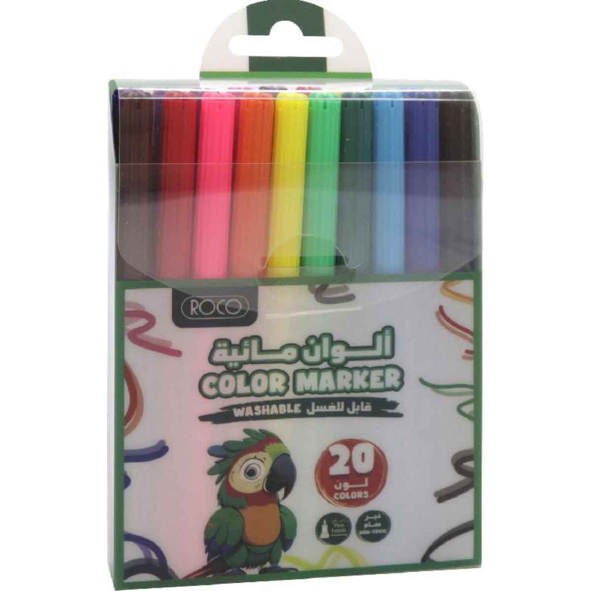 روكو أقلام فلوماستر قابلة للغسل ألوان متعددة 20 قطعة