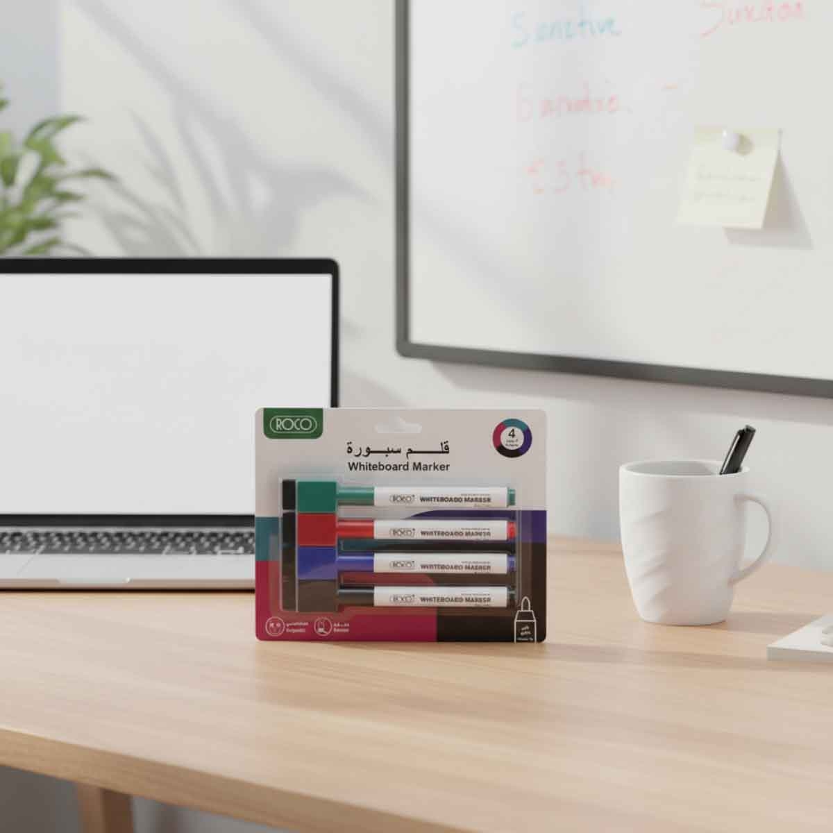 Roco 4-Piece 1-3mm Round Tip Whiteboard Marker with Magnetic Eraser Set