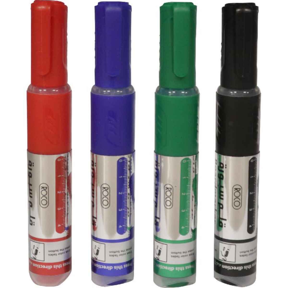 Roco 4-Piece 2-6mm Chisel Tip with Pump Action Whiteboard Marker Set