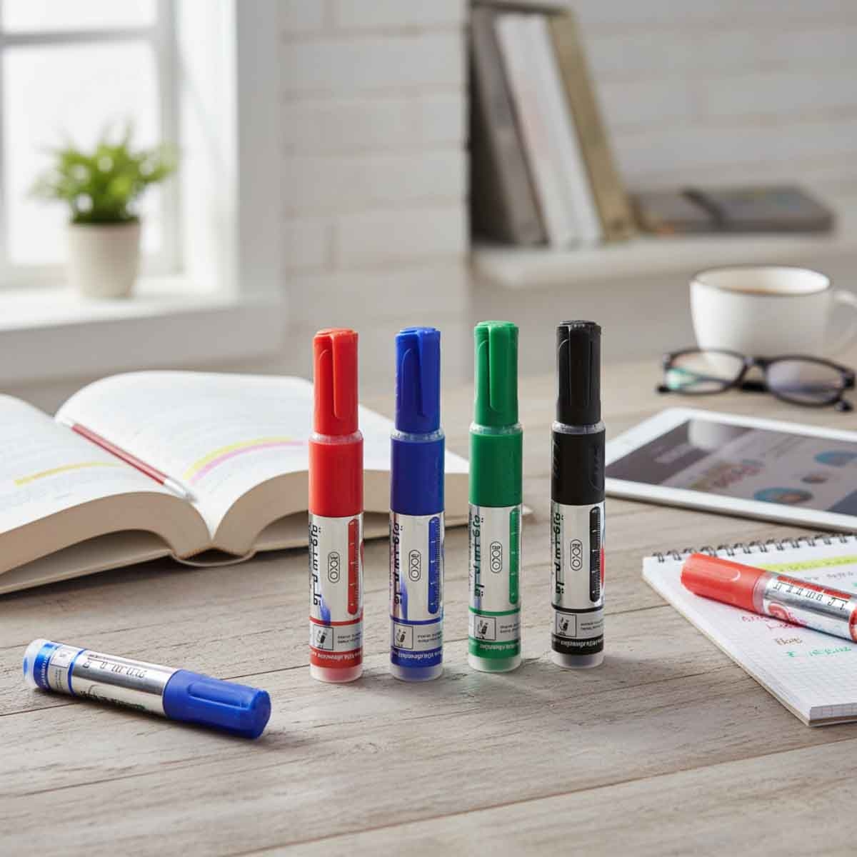 Roco 4-Piece 2-6mm Chisel Tip with Pump Action Whiteboard Marker Set