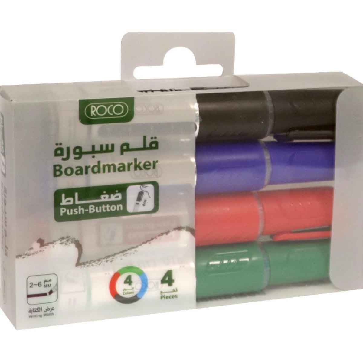 Roco 4-Piece 2-6mm Chisel Tip with Pump Action Whiteboard Marker Set