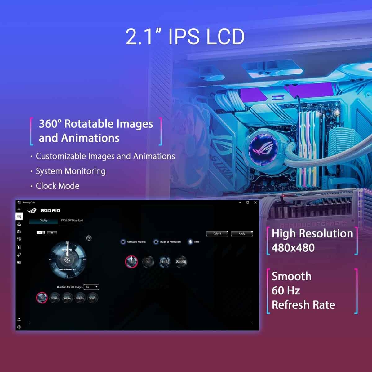 ASUS ROG White Strix LC 360 ARGB LCD Liquid CPU Cooler