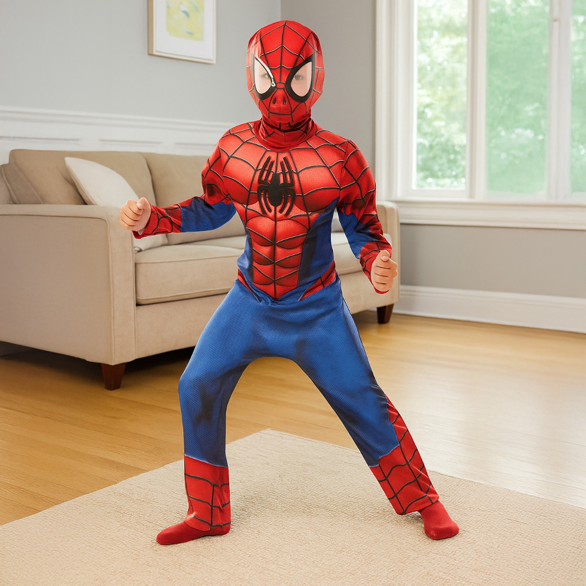 روبيز زي ديلوكس سبايدرمان بصدر عضلي للأطفال للأولاد، 8-10 سنوات