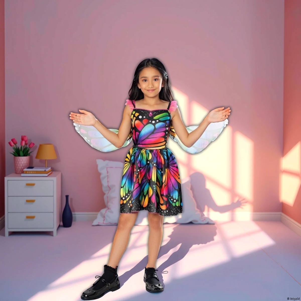 روبيز فستان الفراشة الملون مع أجنحة مقاس XS للبنات 5-7 سنوات