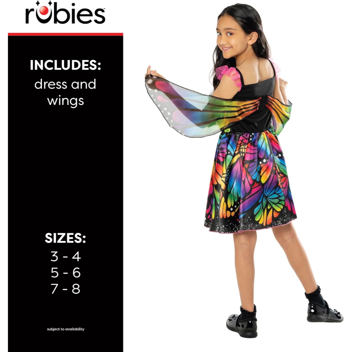 روبيز فستان الفراشة الملون مع أجنحة مقاس XS للبنات 5-7 سنوات