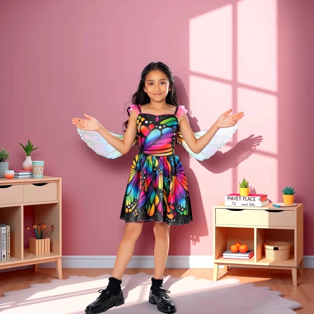 روبيز فستان الفراشة الملون مع أجنحة إكس مقاس XXS للبنات 3-4 سنوات