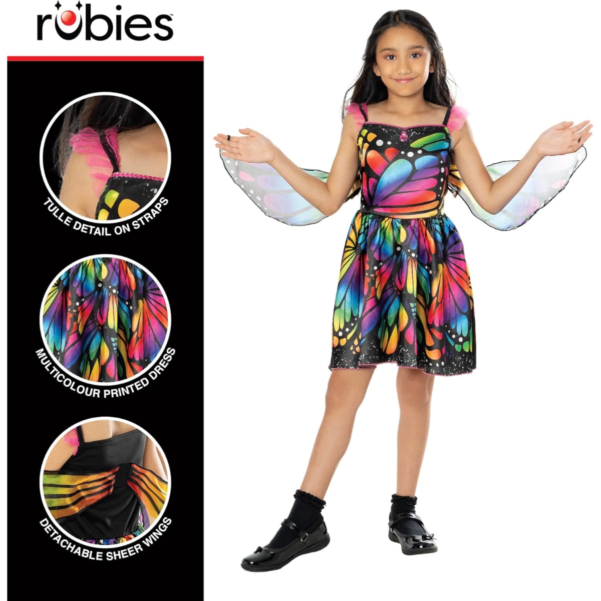 روبيز فستان الفراشة الملون مع أجنحة إكس مقاس XXS للبنات 3-4 سنوات