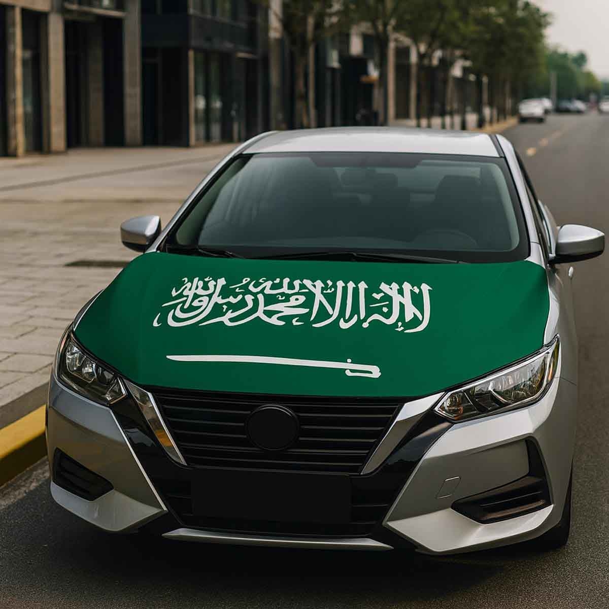 غطاء محرك للسيارة بتصميم سيف وعلم اليوم الوطني السعودي 95