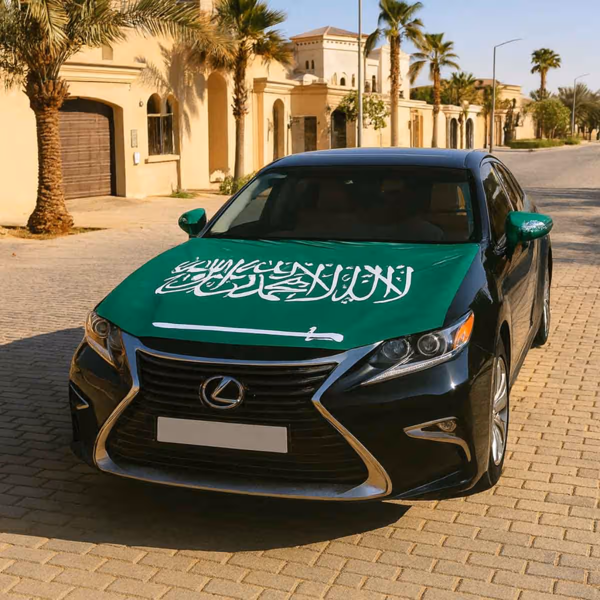 Saudi National Day 95 Flag Sword Design Car Bonnet Decoration Set