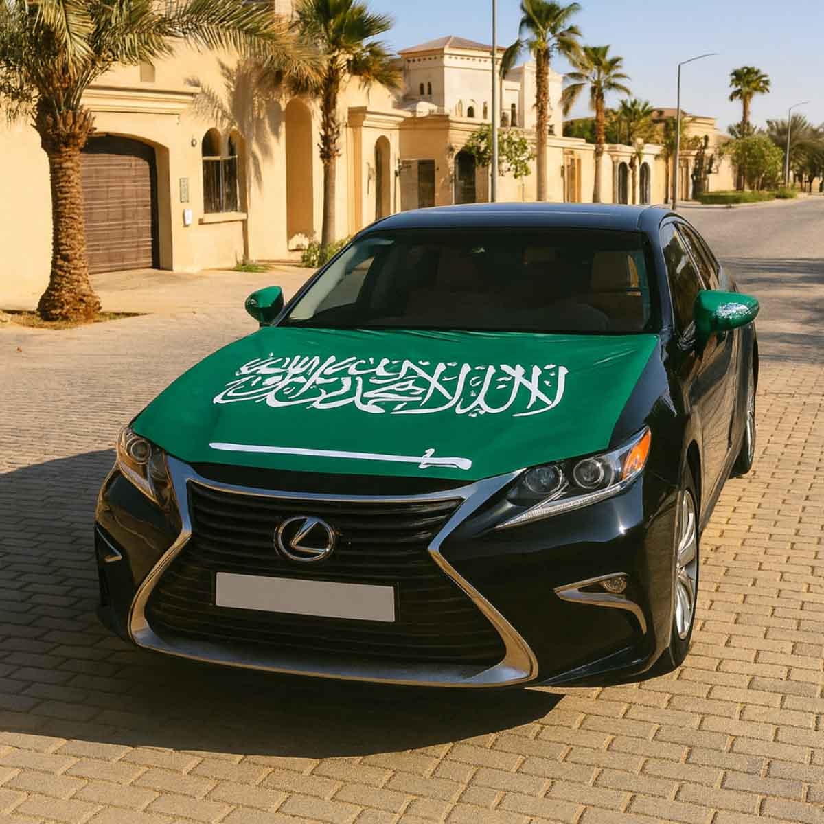 Saudi National Day 95 Flag Sword Design Car Bonnet Decoration Set
