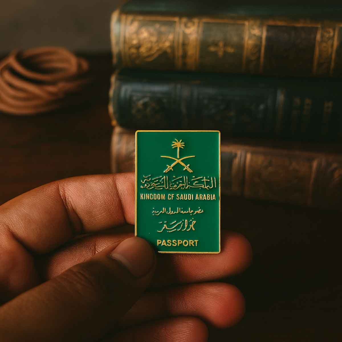 شارة معدنية لاصقة بشكل جواز السفر السعودي