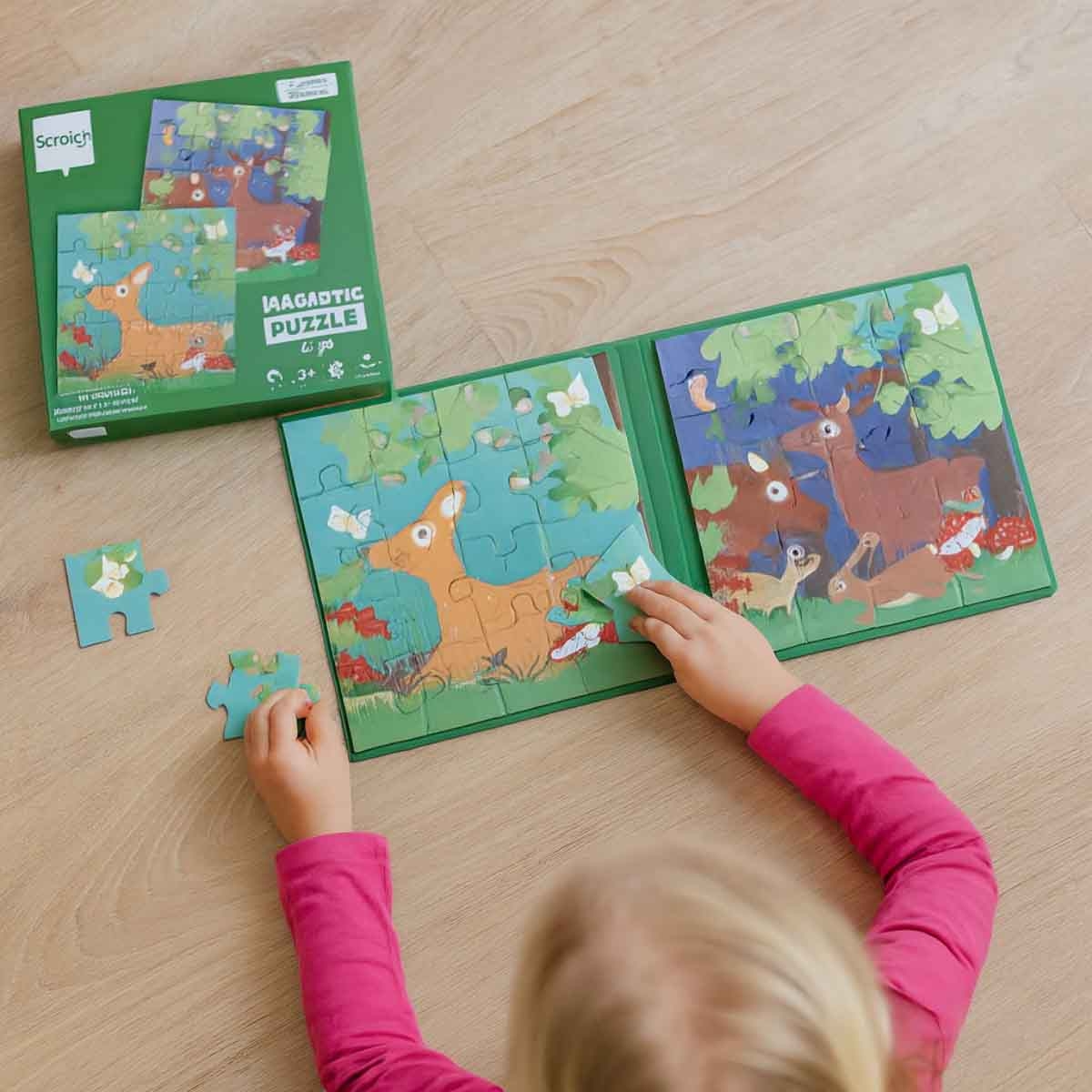 Scratch Europe 20-Pieces Forest Life Magnetic Book Puzzle Unisex, 3-4 Years