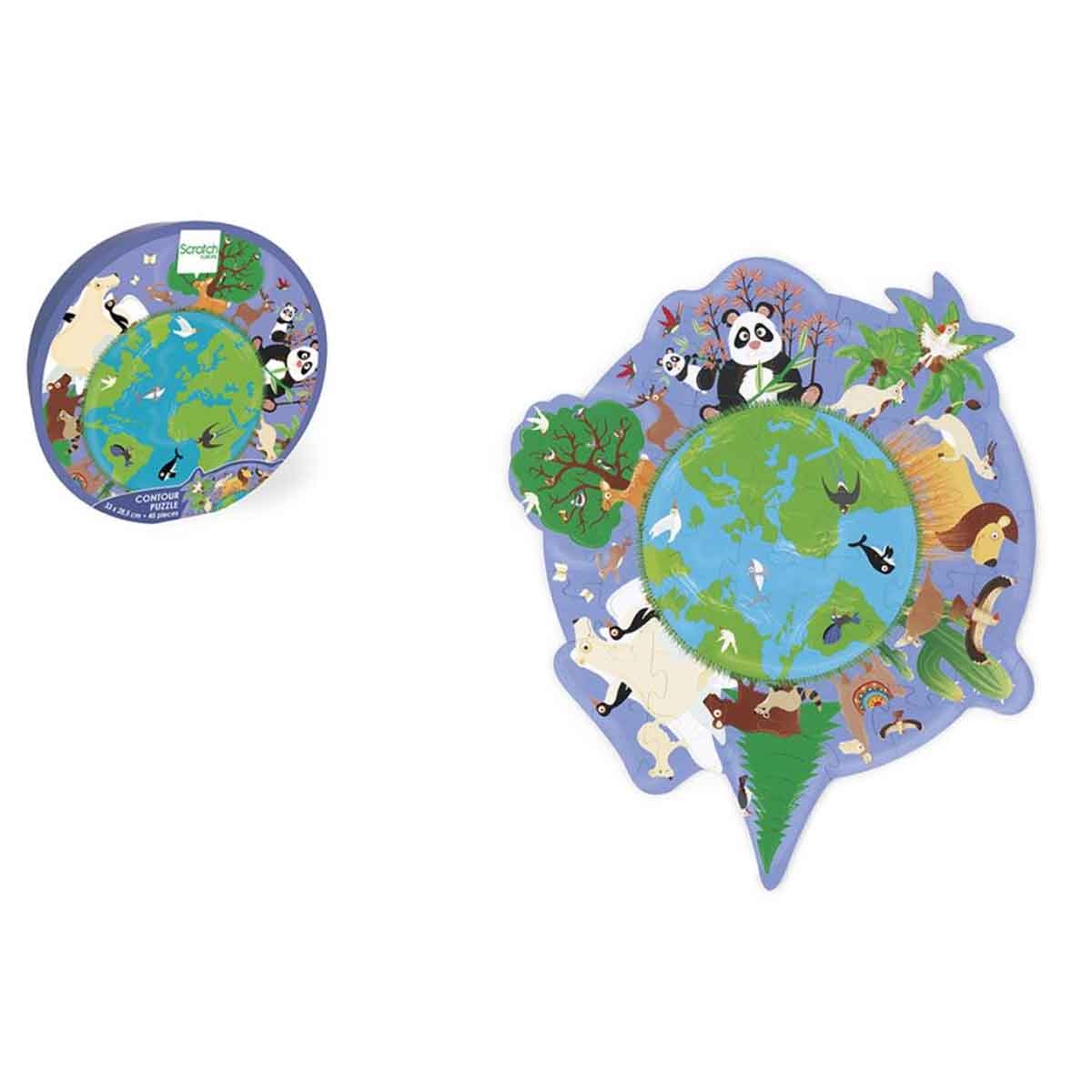Scratch Europe 45-Pieces World Contour Puzzle Unisex, 3-4 Years