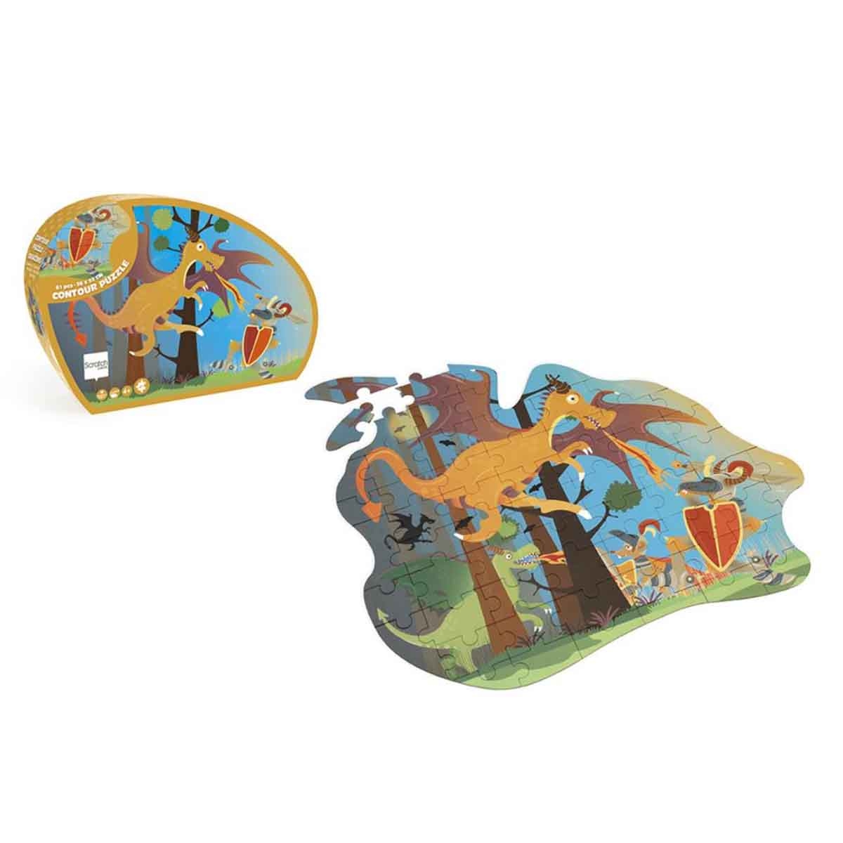 Scratch Europe 61-Pieces Dragon Contour Puzzle Unisex, 3-4 Years