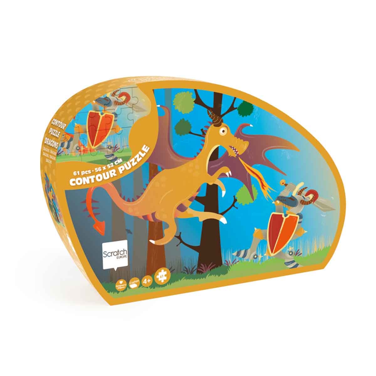 Scratch Europe 61-Pieces Dragon Contour Puzzle Unisex, 3-4 Years
