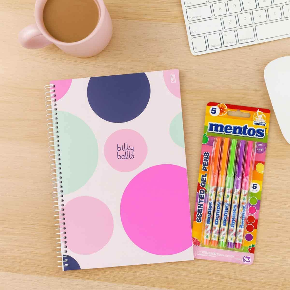 SD Inovacoes Grafica Spiral BB Notebook with Mentos Scented Gel Pens Combo Pack
