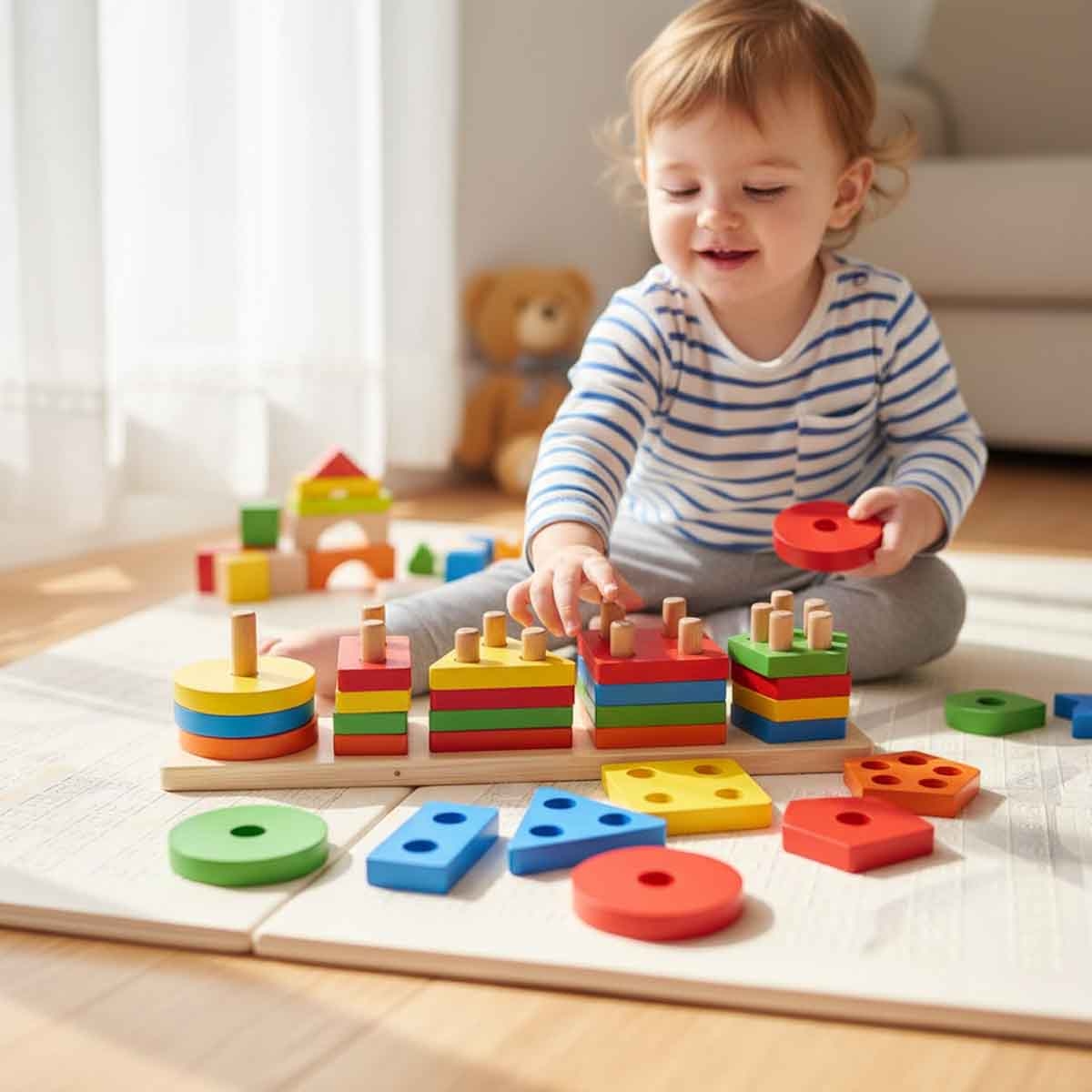 لعبة أحجية خشبية لفرز الأشكال التعليمية، للجنسين، 3-4 سنوات