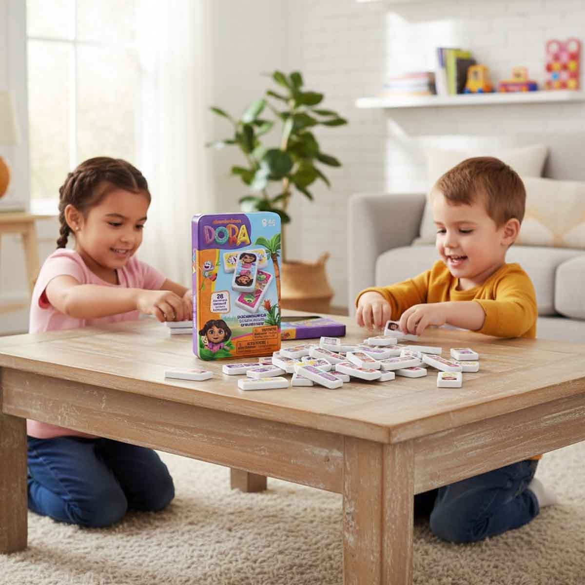 Spin Master Games 28-Piece Dora Dominoes Tin Set Unisex, 5-7 Years