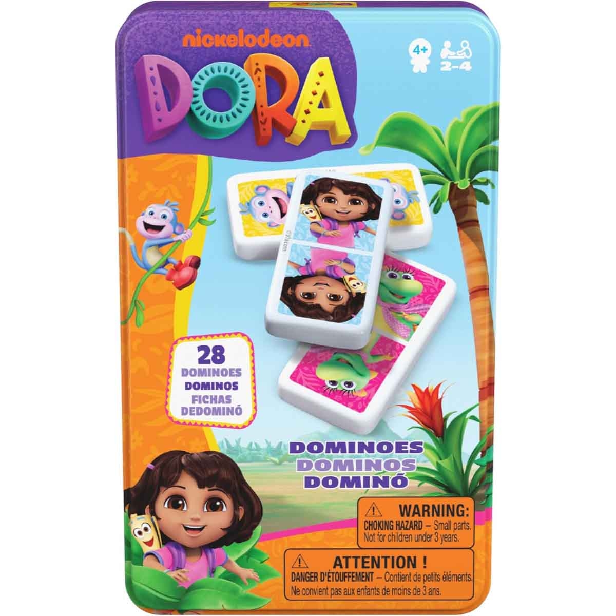 Spin Master Games 28-Piece Dora Dominoes Tin Set Unisex, 5-7 Years
