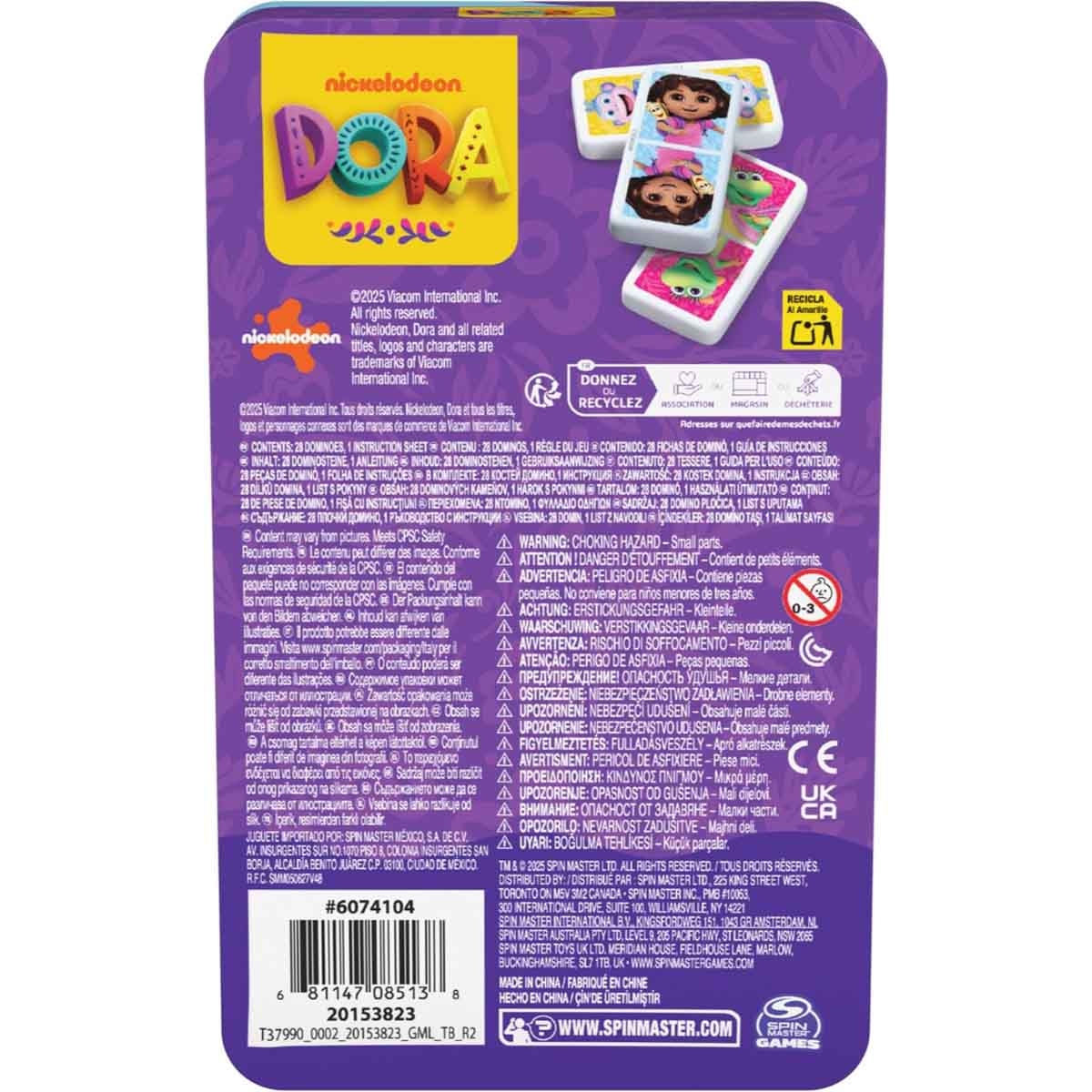 Spin Master Games 28-Piece Dora Dominoes Tin Set Unisex, 5-7 Years