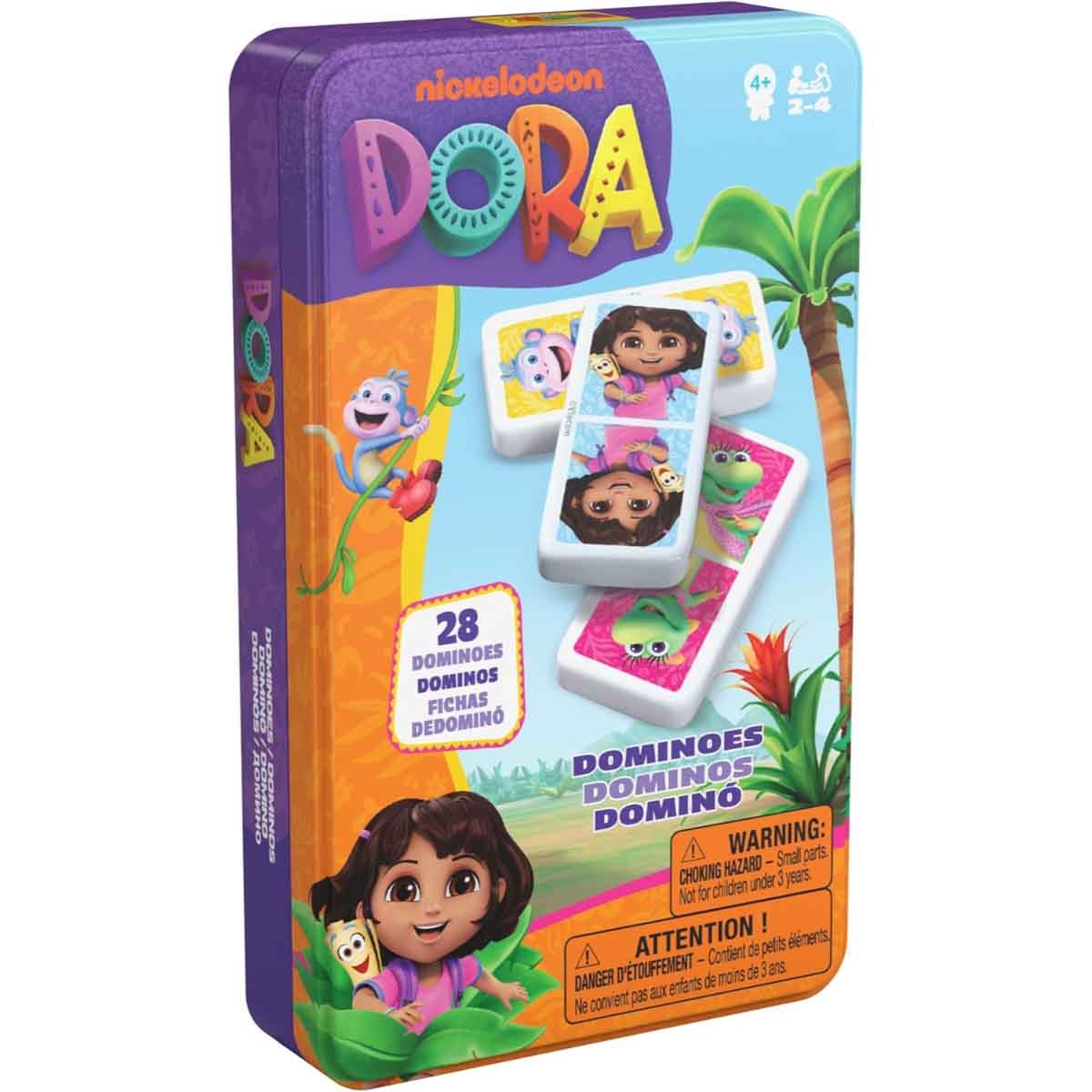 Spin Master Games 28-Piece Dora Dominoes Tin Set Unisex, 5-7 Years