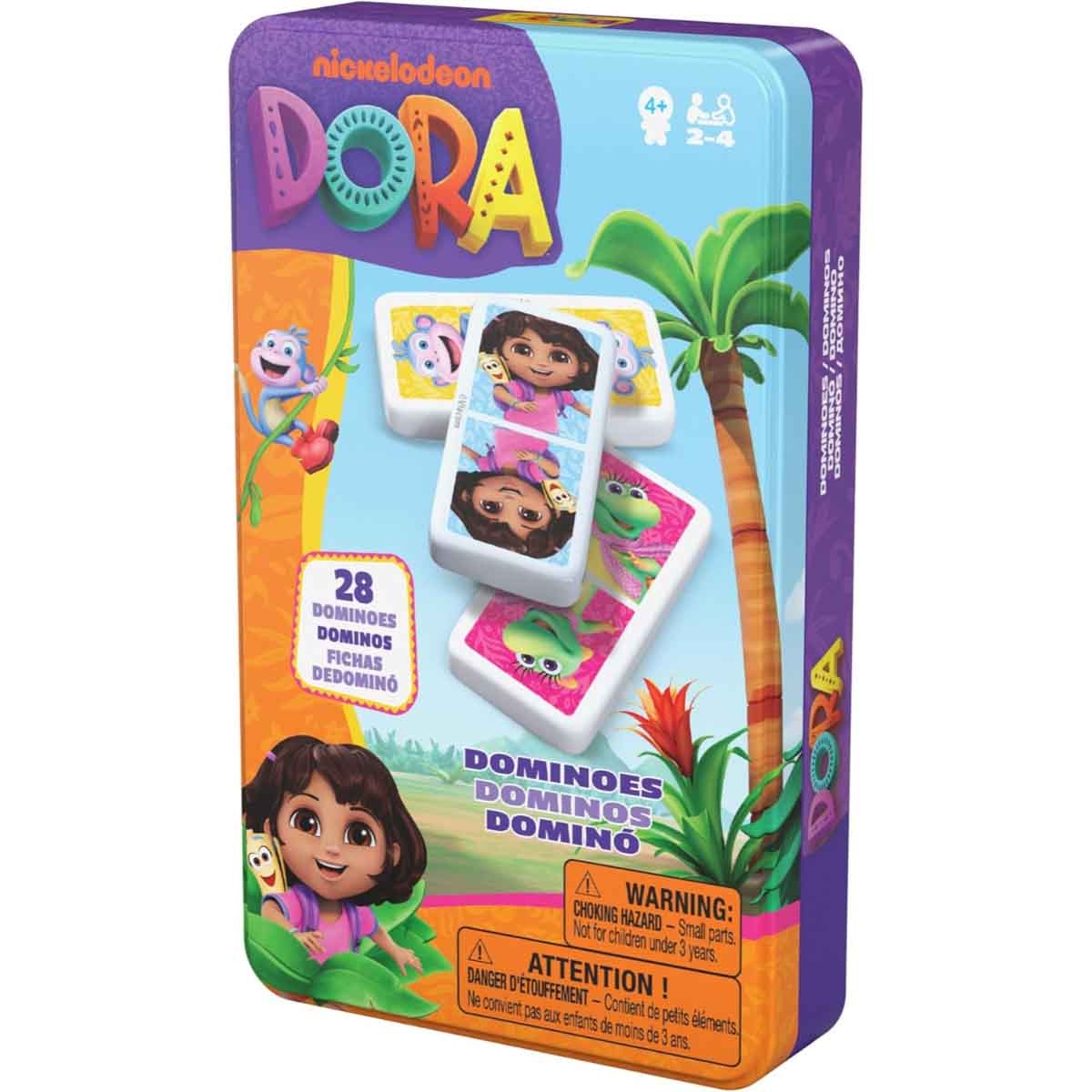 Spin Master Games 28-Piece Dora Dominoes Tin Set Unisex, 5-7 Years