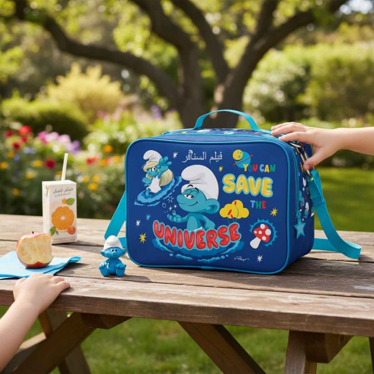 سمورفس حقيبة غداء معزولة بتصميم كرتوني أزرق من IMPS