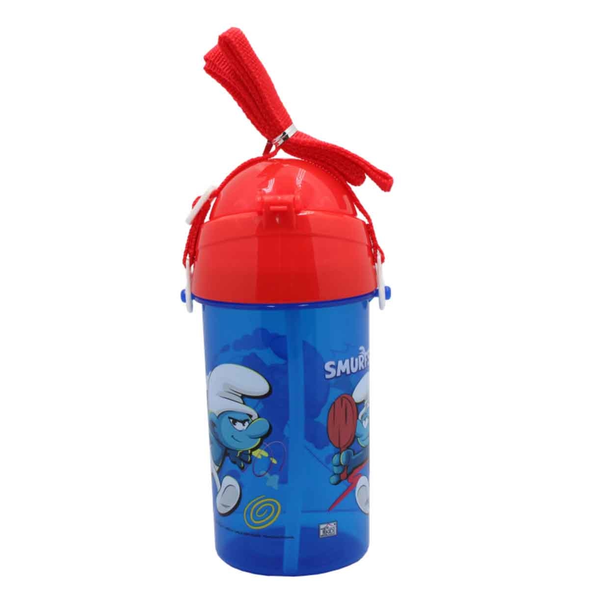 سمورفس زجاجة ماء بغطاء شفاطة منبثق